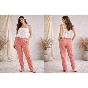 Faherty Pants Women XS Pink‎ Pull On Tapered Leg Linen Blend Casual Relax